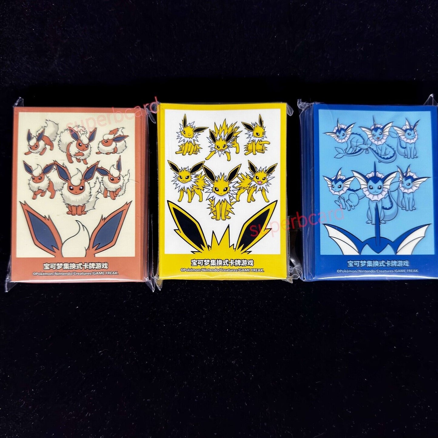Pokemon Chinese Flareon Jolteon Vaporeon 3 Card Sleeve Set (64 Pieces)New Eevee